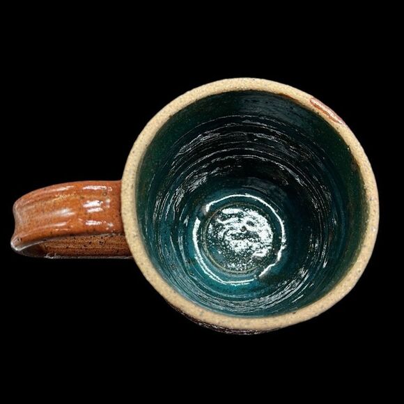 Mug Teacups Set Miamado Sandstone Studio Art Pottery Brown Green Stamped - Picture 6 of 16